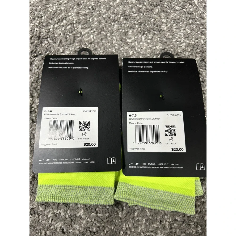Nike Womens Size 7.5-9 Volt Green Blue Ankle Cushioned Socks 2 Pair